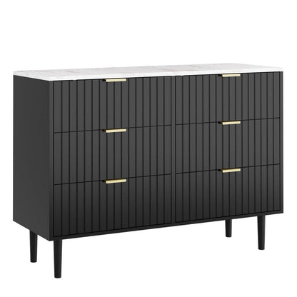 Kommode 100cm mit 6 Schubladen & Marmoroptik – Schwarz
