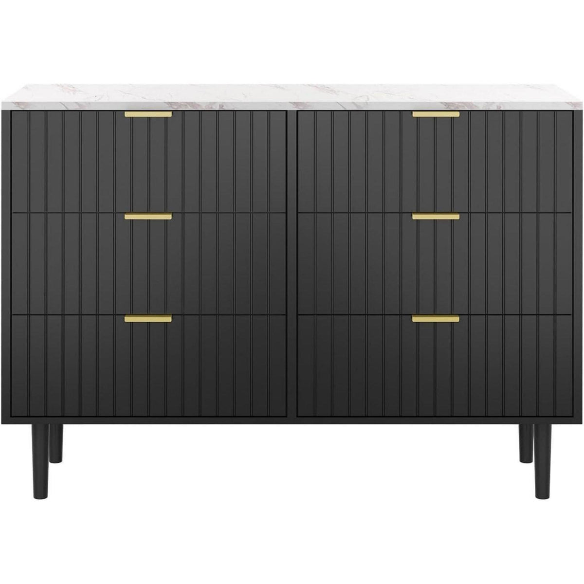 Kommode 100cm mit 6 Schubladen & Marmoroptik – Schwarz