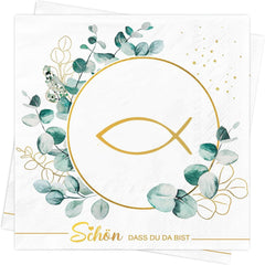 Servietten Geburtstag Hochzeit Taufe Fisch Eukalyptus 3-lagig 33x33cm