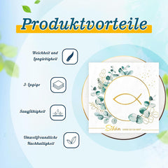 Servietten Geburtstag Hochzeit Taufe Fisch Eukalyptus 3-lagig 33x33cm