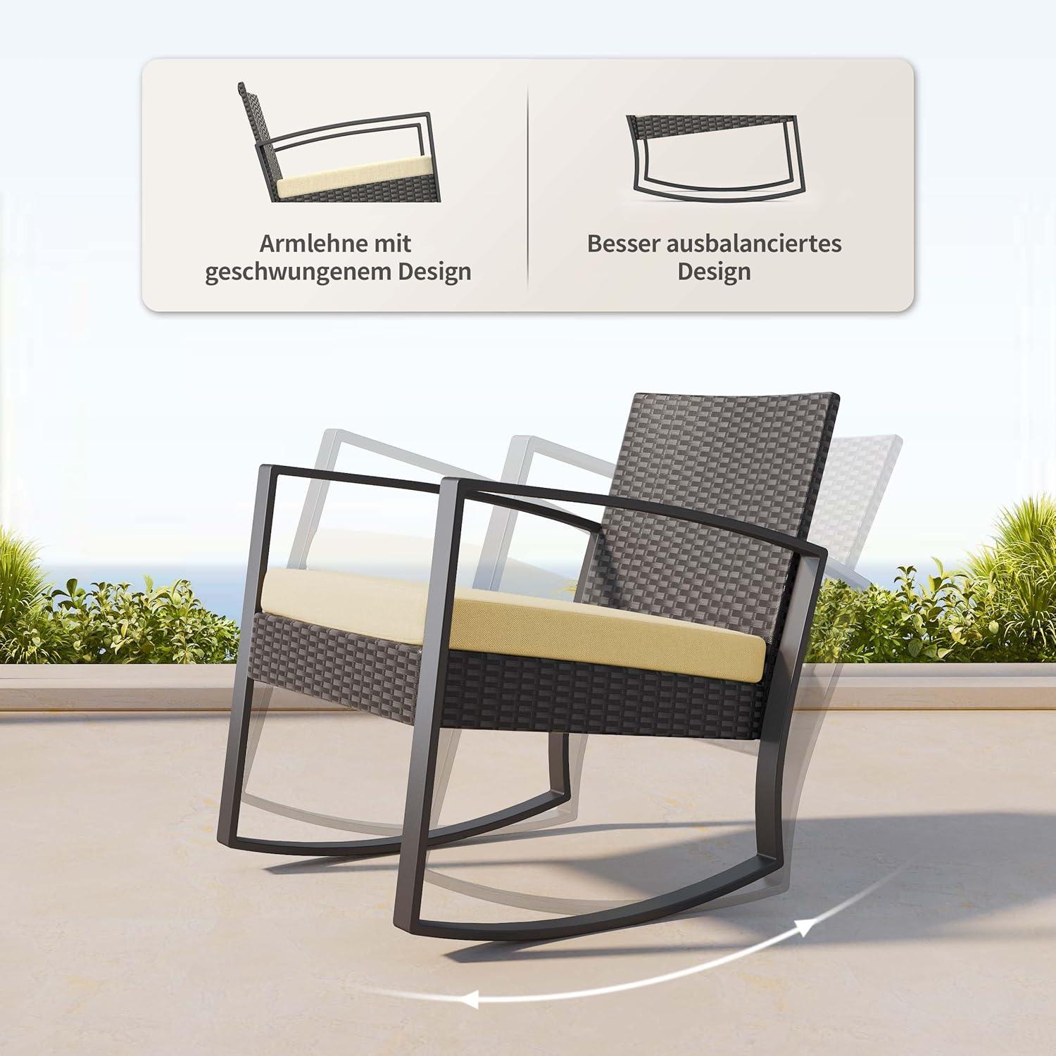 Bealife Gartenmöbel Set Balkon 2 Personen Grau Rattan Outdoor
