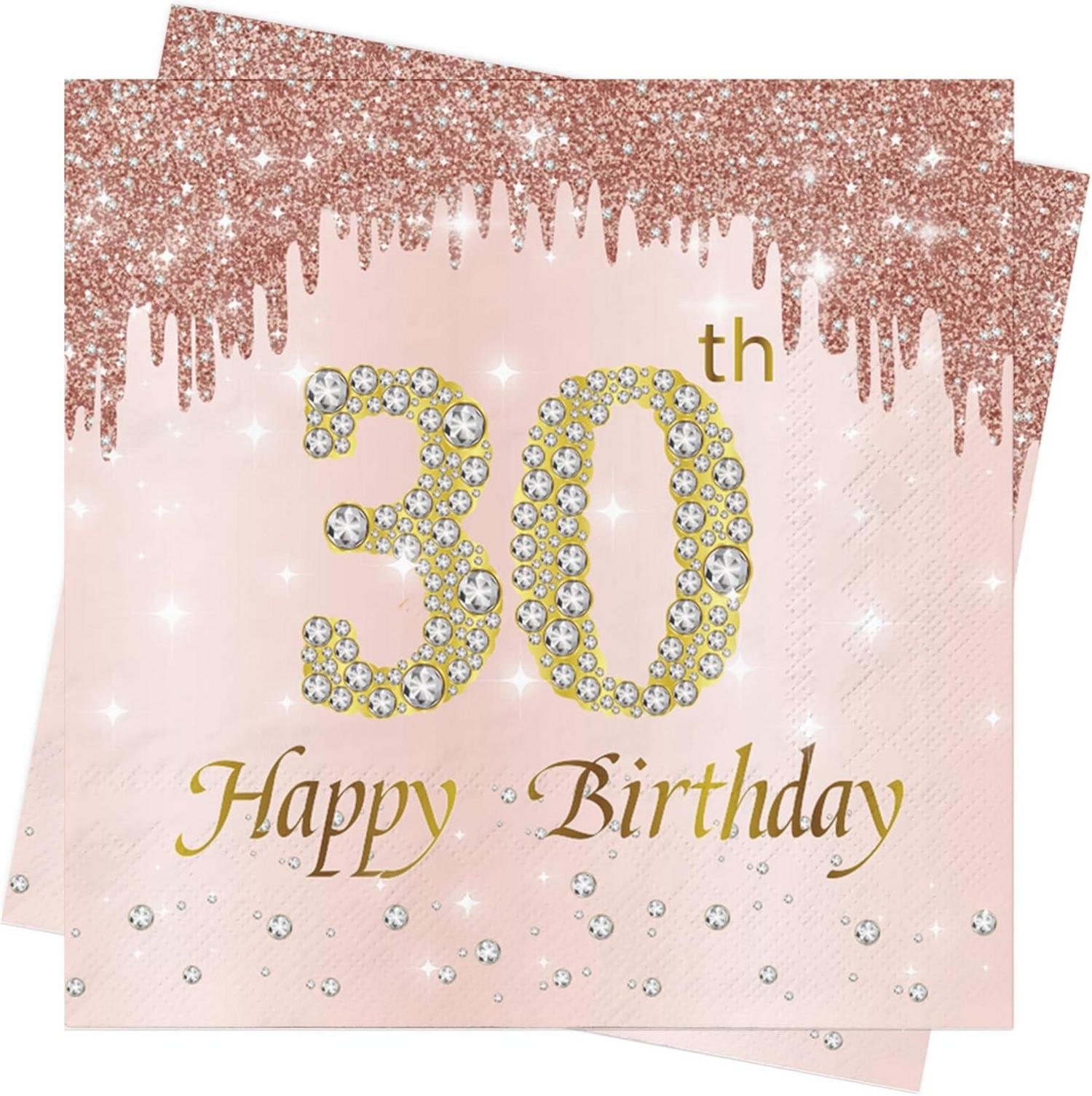 Roségold Diamant Servietten Happy Birthday Set 80 Stück