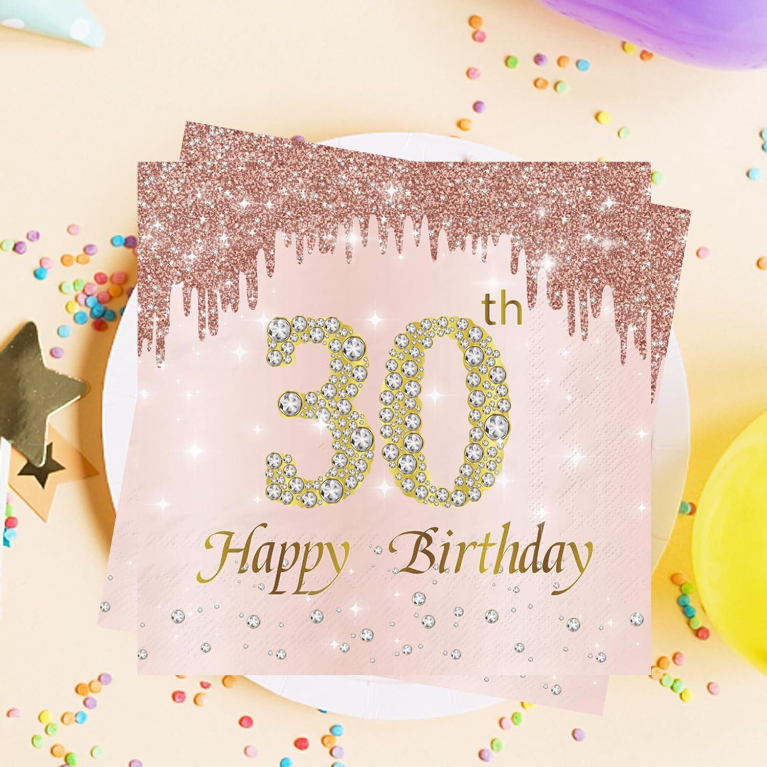 Roségold Diamant Servietten Happy Birthday 80 Stück 33x33cm