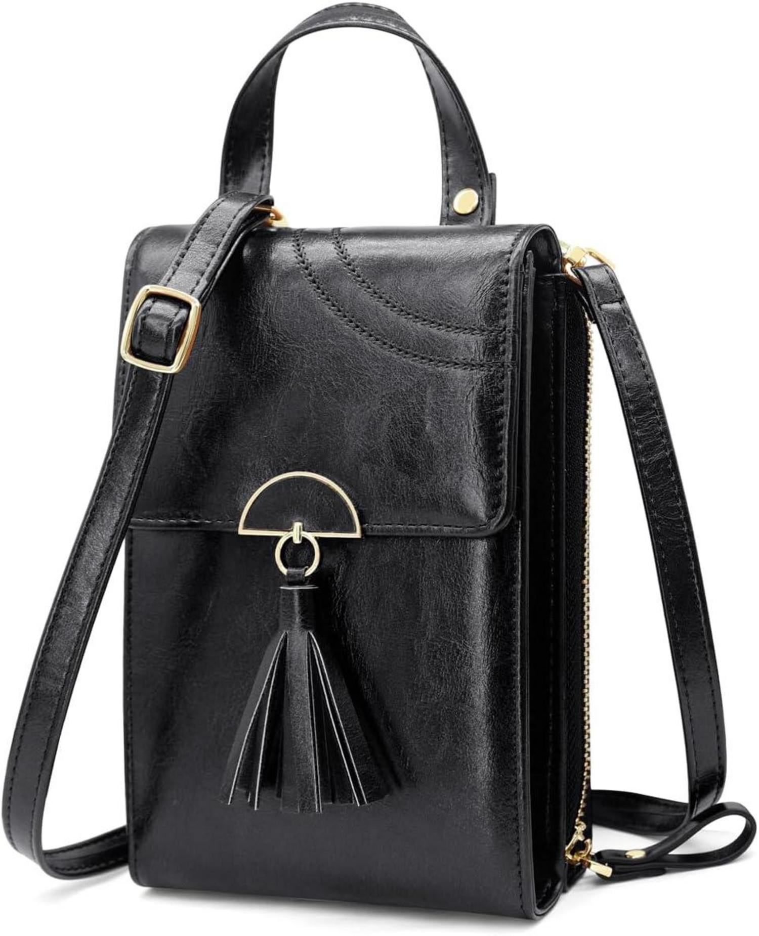 Damen Handy Umhängetasche PU Leder Crossbody Tasche Schwarz