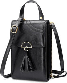 Damen Handy Umhängetasche PU Leder Crossbody Tasche Schwarz