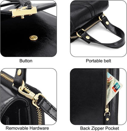 REETEE Handy Umhängetasche Damen PU Leder Schwarz Crossbody Tasche
