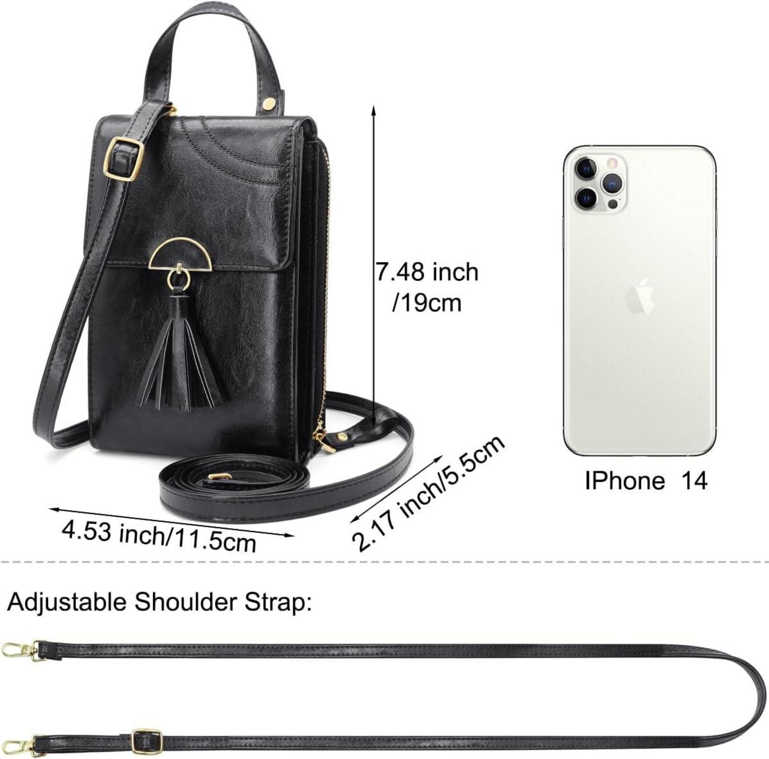 Damen PU Leder Handy Umhängetasche Crossbody Tasche mit Kartenfächer - Schwarz