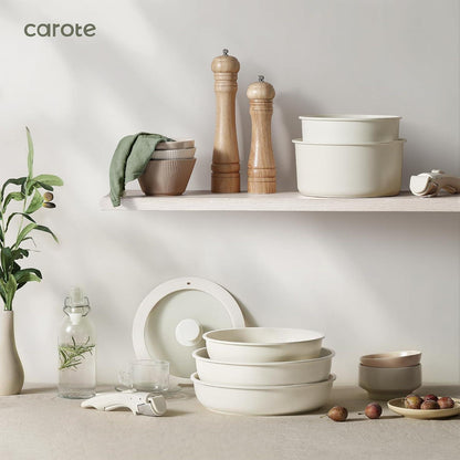 9-teiliges CAROTE Topfset Pfannenset abnehmbare Griffe