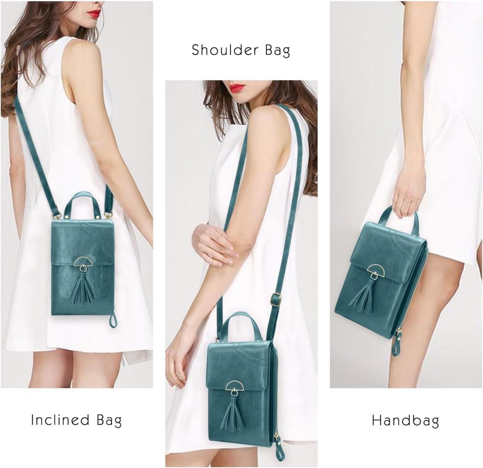 REETEE Damen Umhängetasche Crossbody PU Leder Handytasche Kartenfächer
