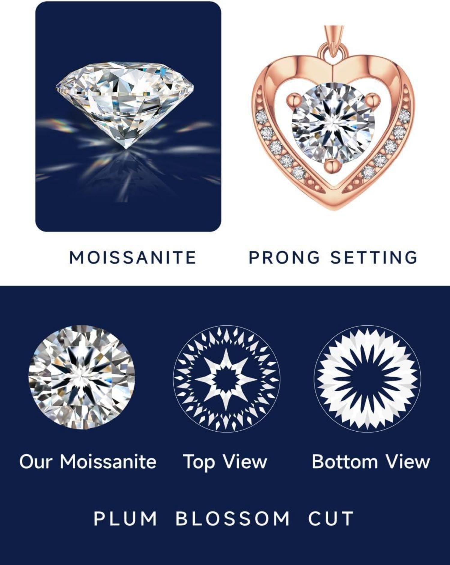 Halskette Damen Silber 925 Moissanite Herzanhänger Rosenkette