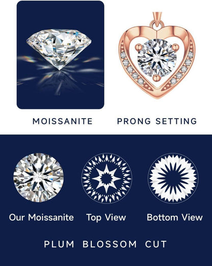 Halskette Damen Silber 925 Moissanite Herzanhänger Rosenkette