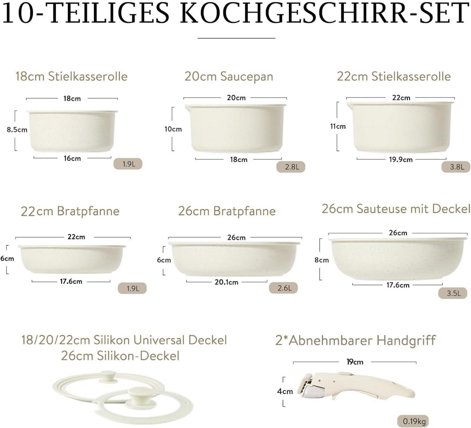 10-teiliges CAROTE Antihaft Topfset & Pfannenset mit