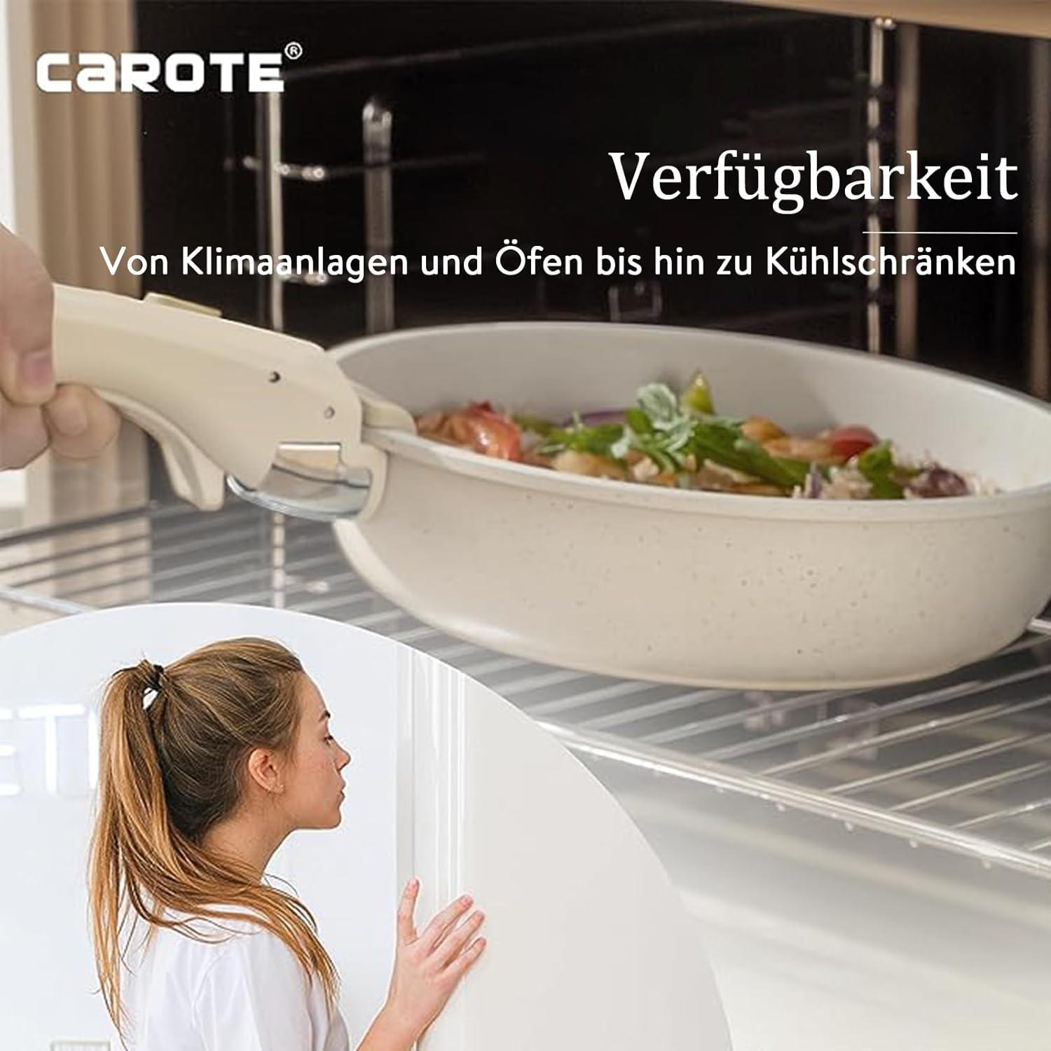 10-teiliges CAROTE Pfannen- und Topfset mit abnehmbaren Griffen, induktionsgeeignet, antihaftbeschichtet, stapelbar, backofenfest