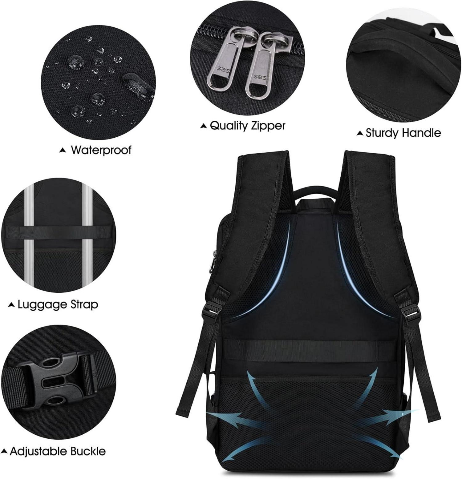 Rucksack Herren 40L Schwarz mit 4 Packing Cubes 17.3 Zoll Laptop