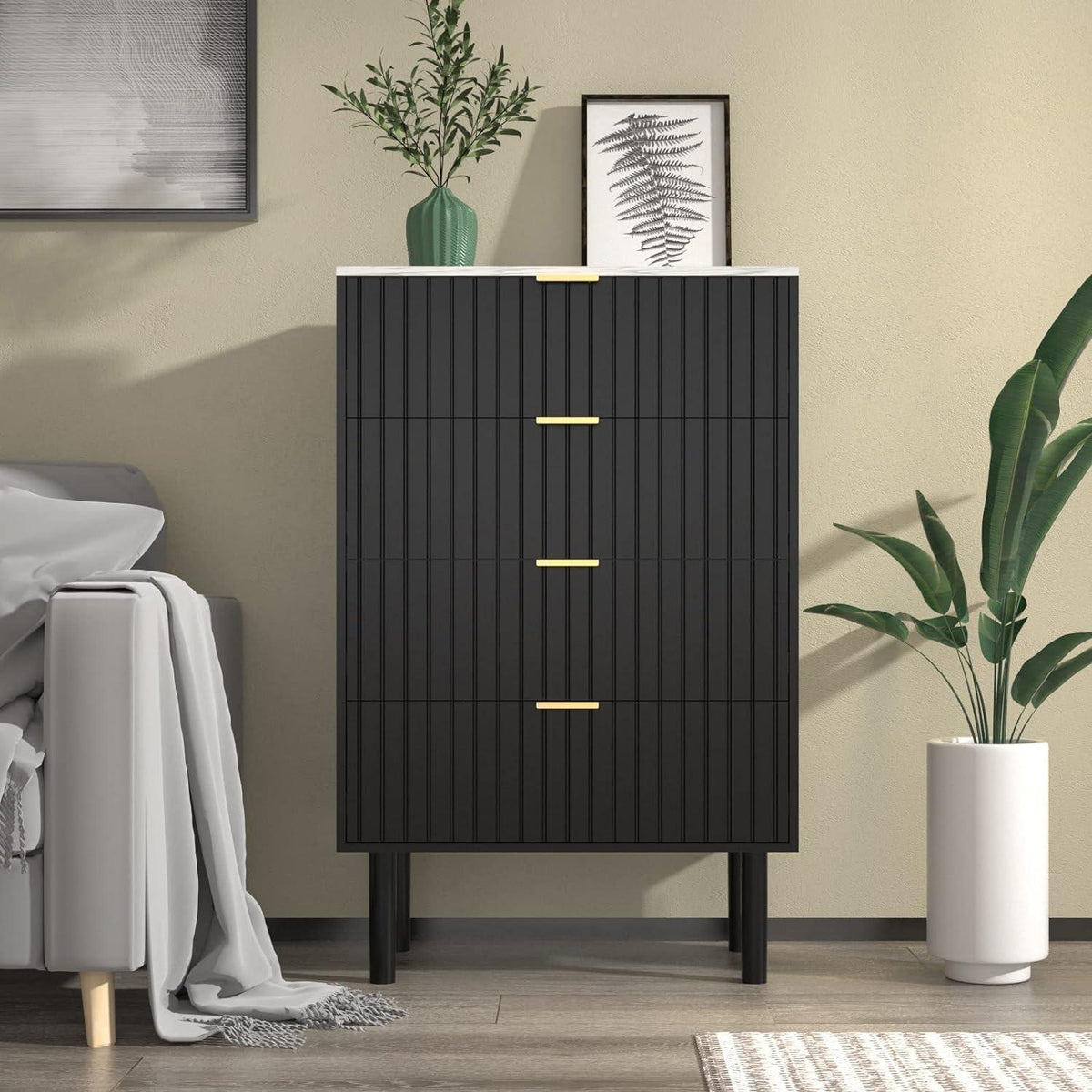 Schmale Kommode mit Schubladen & Marmoroptik – 60cm breit