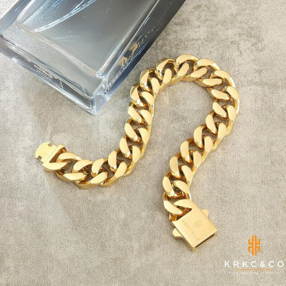 KRKC&CO Cuban Armband Herren 18K Gold beschichtet Panzerkette Edelstahl 14mm Golden 22.9cm
