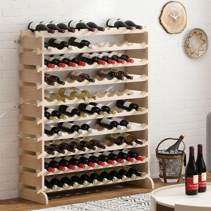 Weinregal aus Massivholz für 100 Flaschen, 10 Ebenen, 110x30x116.5 cm