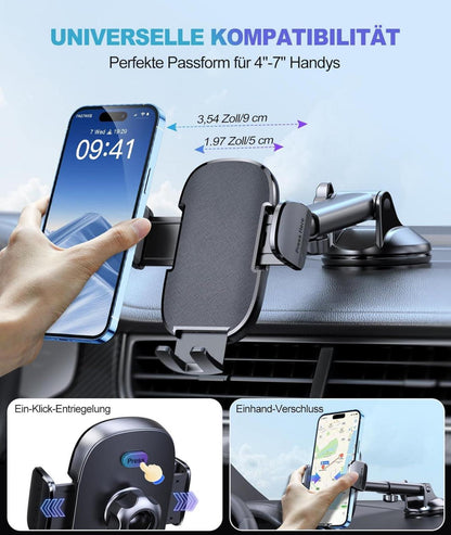 Handyhalterung Auto 360° Drehbar Ultra-Stark EIN-Knopf-Release 4-7 Zoll