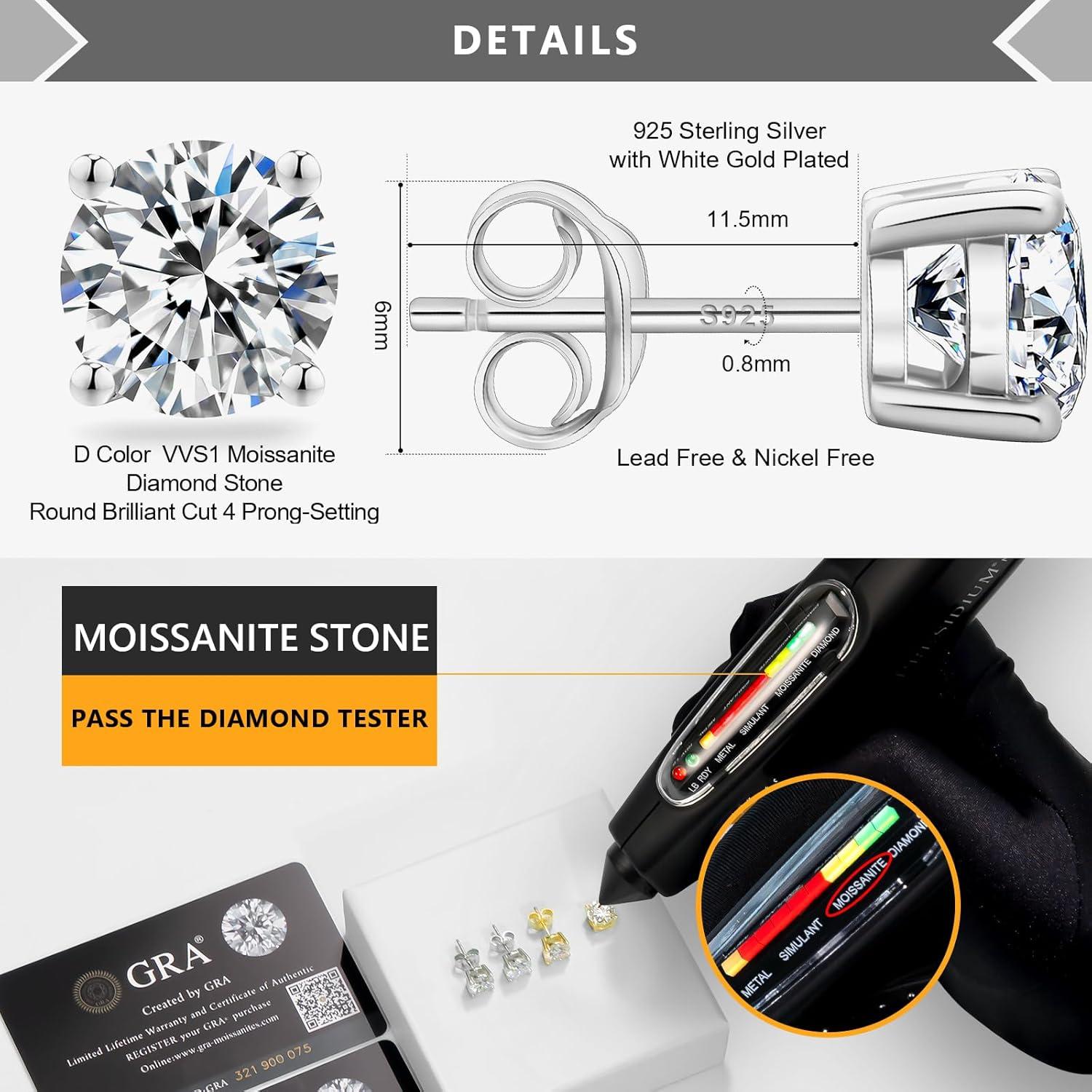 Moissanite Ohrringe Damen 925 Silber 0,6-3 Karat Diamant Ohrstecker VVS1 D Farbe