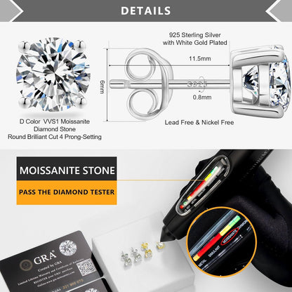 Moissanite Ohrringe Damen 925 Silber 0,6-3 Karat Diamant Ohrstecker VVS1 D Farbe
