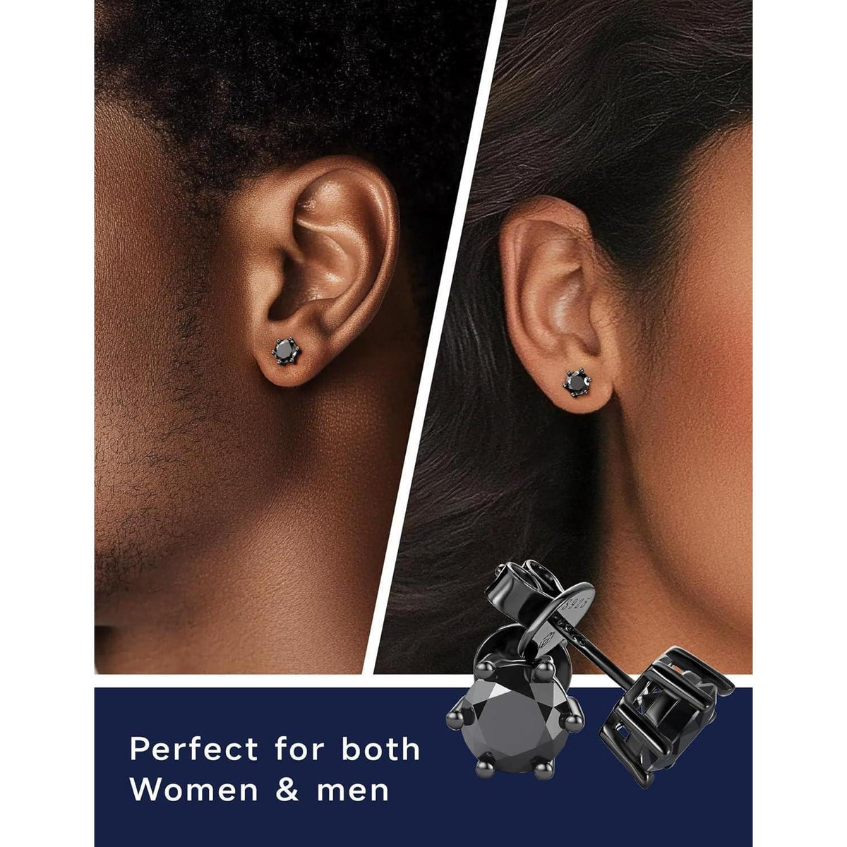 Schwarze Moissanite Ohrstecker 1 Karat 925 Sterling Silber Geschenk