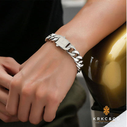 Herren Cuban Armband 14mm Weißgold beschichtet Edelstahl Bling Hip Hop