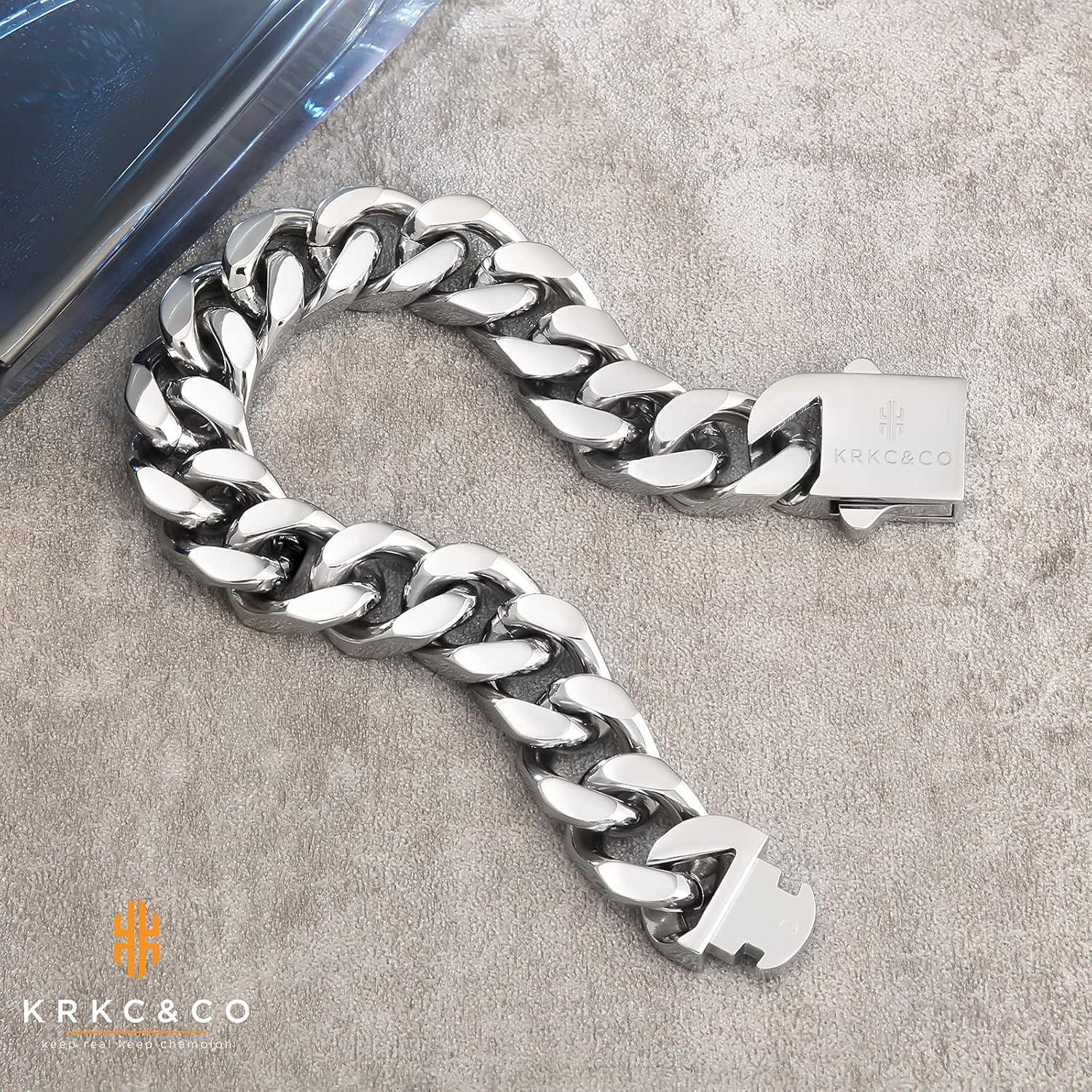 KRKC&CO Cuban Armband Herren 14mm Gold beschichtet Hip Hop Edelstahl 22,9cm
