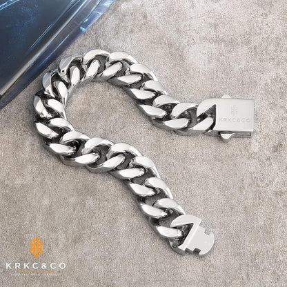 KRKC&CO Cuban Armband Herren 14mm Gold beschichtet Hip Hop Edelstahl 22,9cm