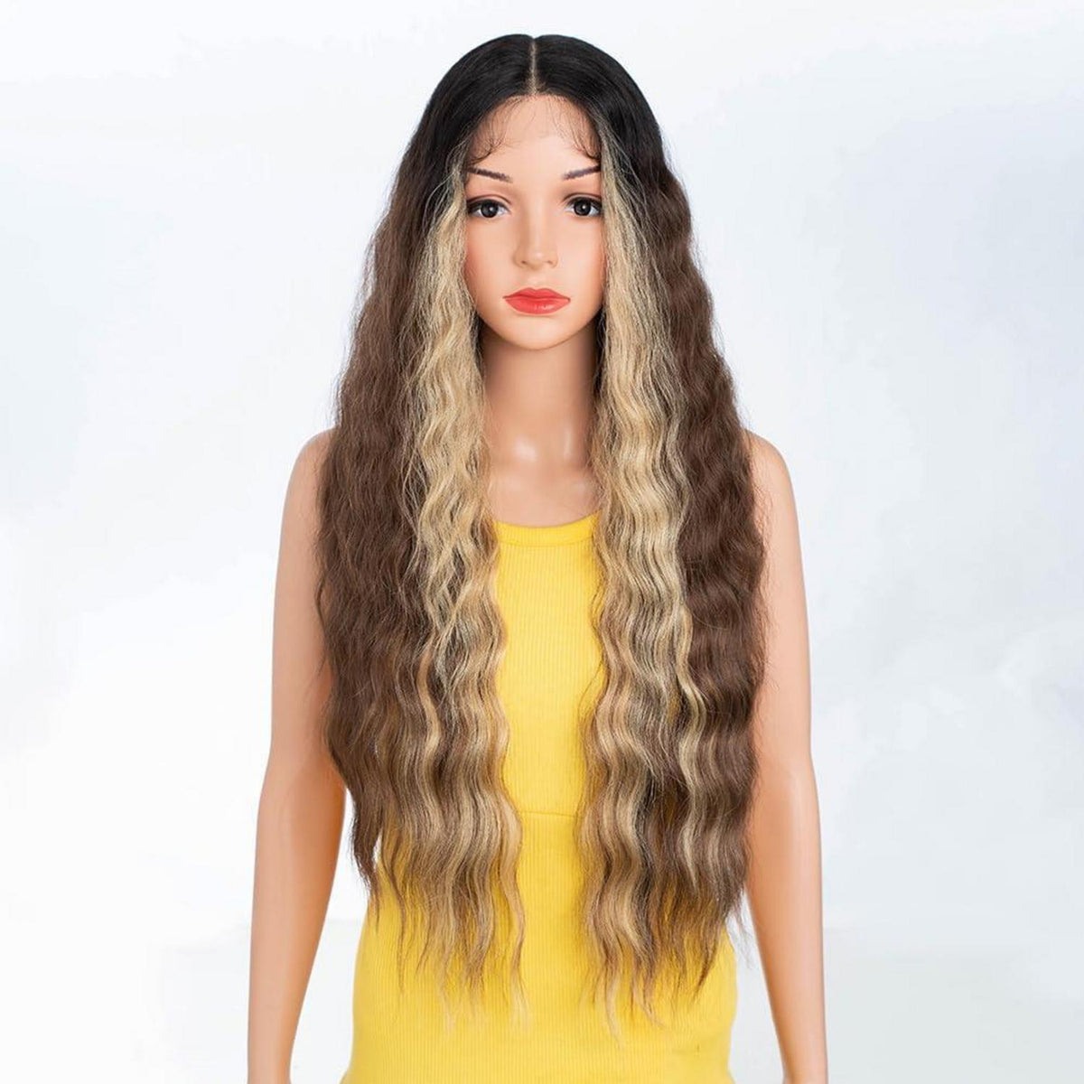 75cm Wasserwelle Lace Front Perücke – Echthaar Mix, Natürlich
