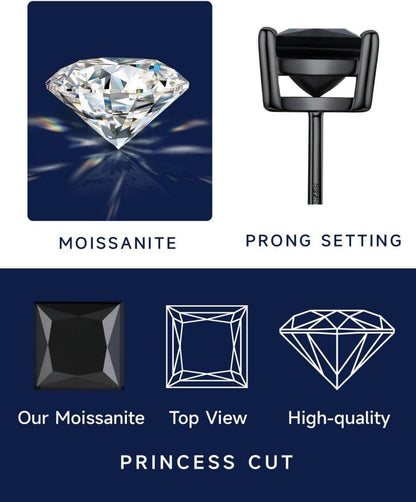 MomentWish Schwarze Moissanite Ohrstecker 925 Sterling Silber 2 Karat Schwarz Diamant Solitär Ohrringe