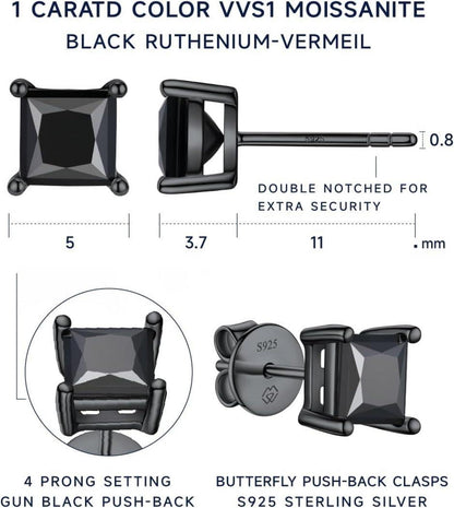 Schwarze Moissanite Ohrstecker 925 Silber 2 Karat Solitär Herren Damen