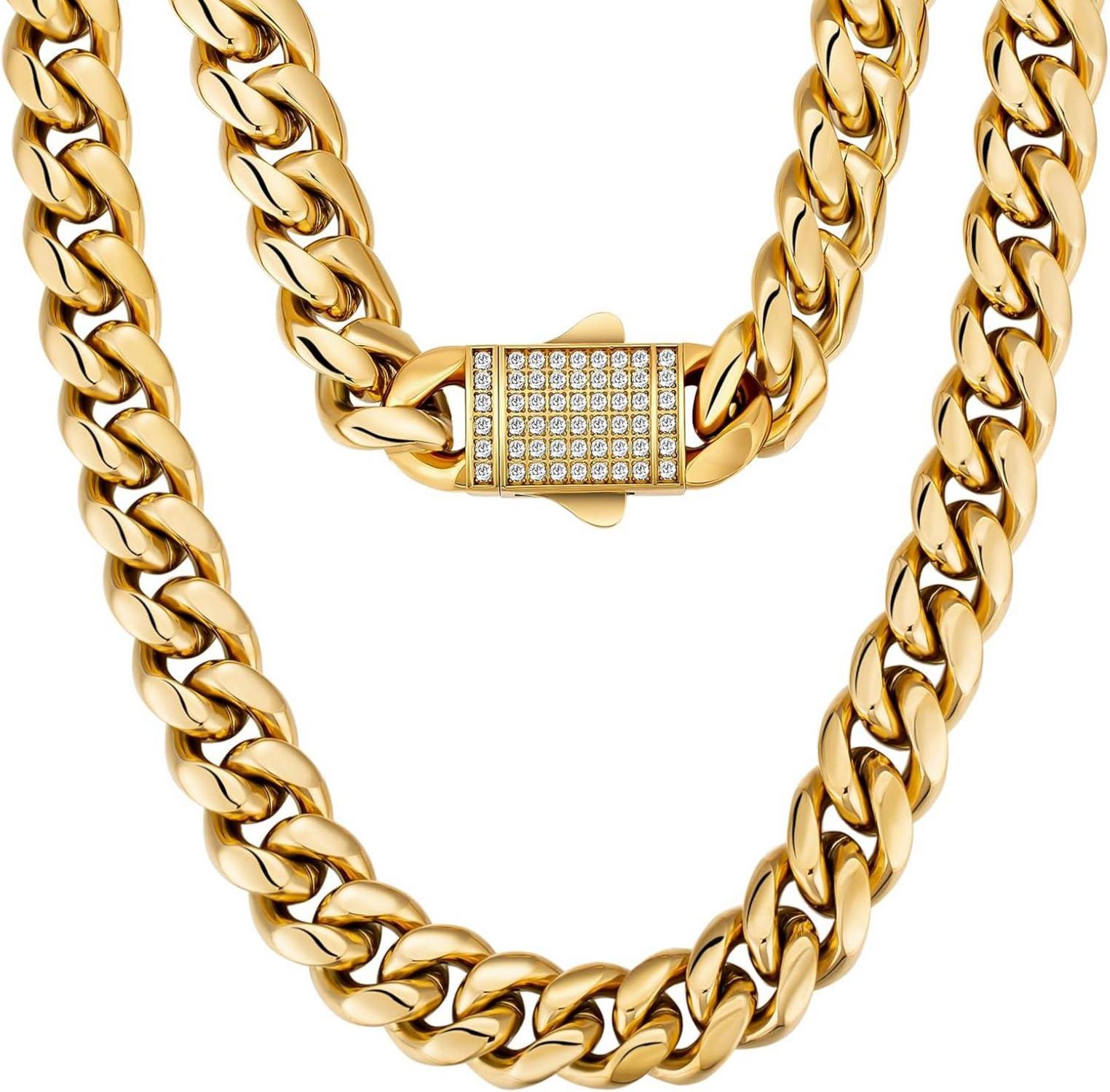 KRKC&CO Panzerkette Herren 18K Gold Cuban Link Chain 12mm Iced-Out