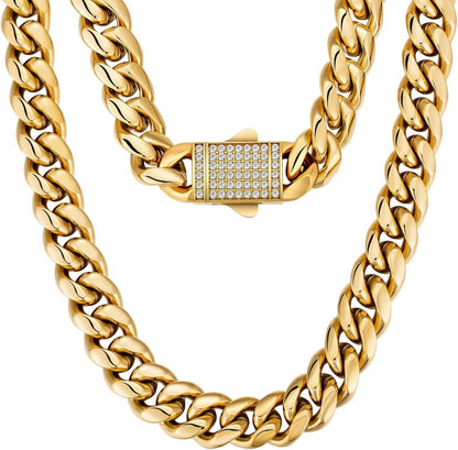 KRKC&CO Panzerkette Herren 18K Gold Cuban Link Chain 12mm Iced-Out