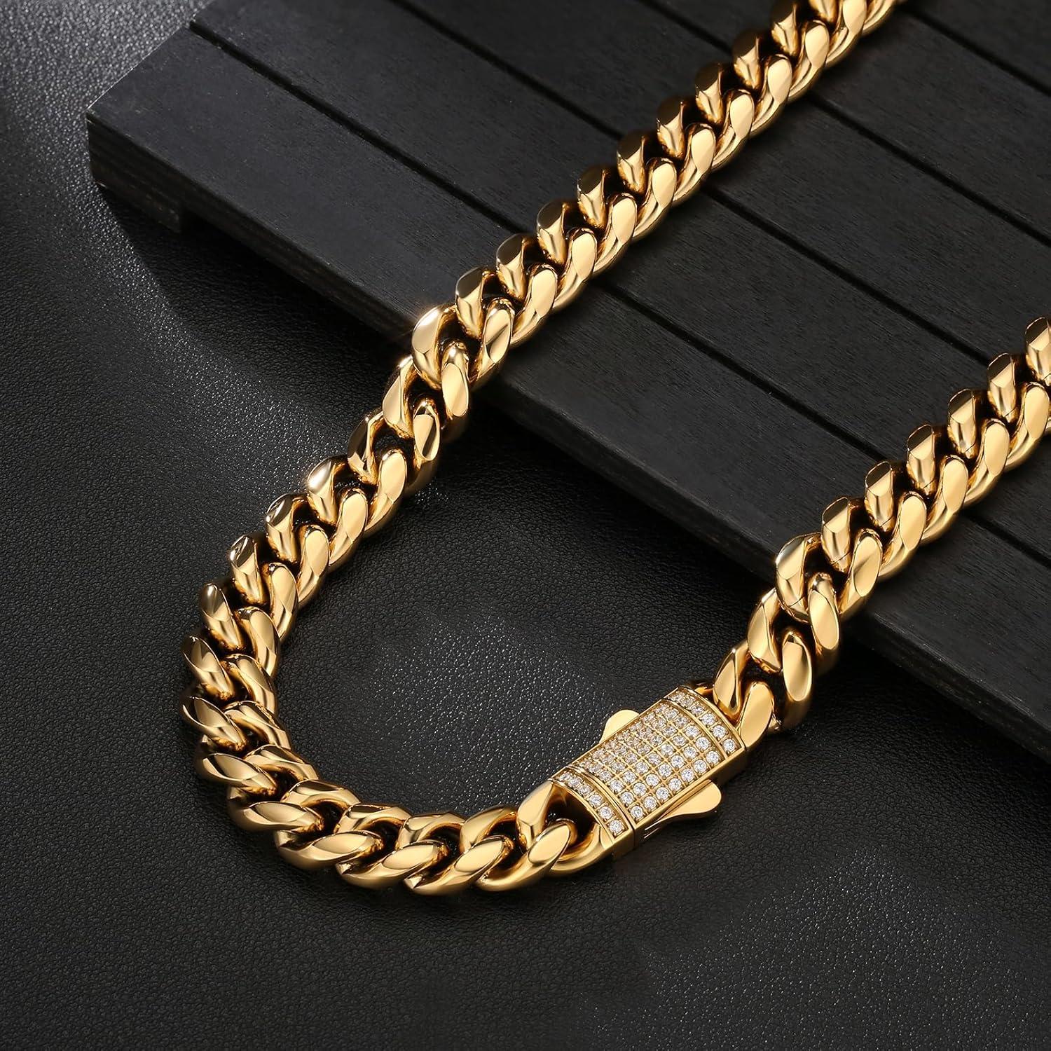 KRKC&CO Panzerkette Herren 18K Gold Cuban Link Chain 12mm Iced-Out