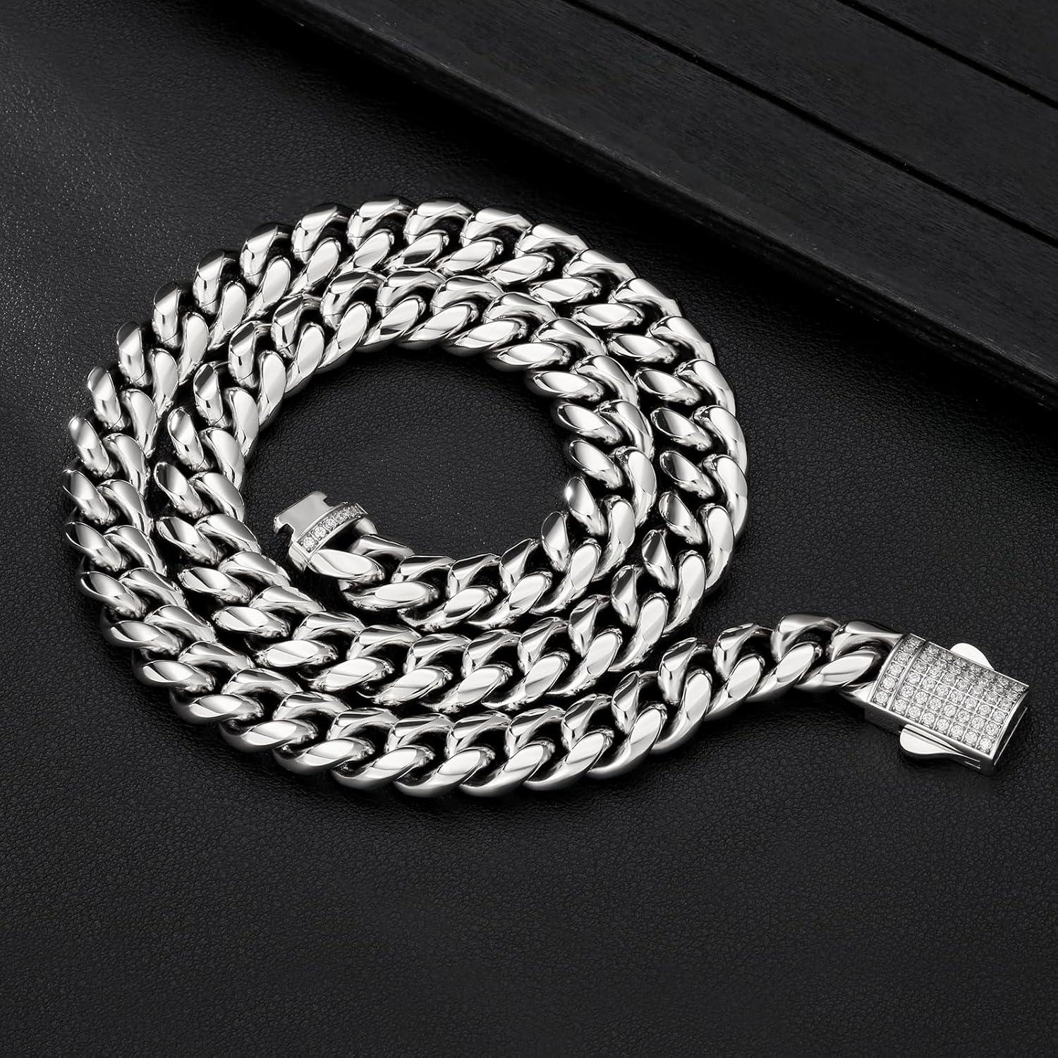 Panzerkette Herren 12mm 18K Gold Cuban Link Chain Edelstahl HIP HOP