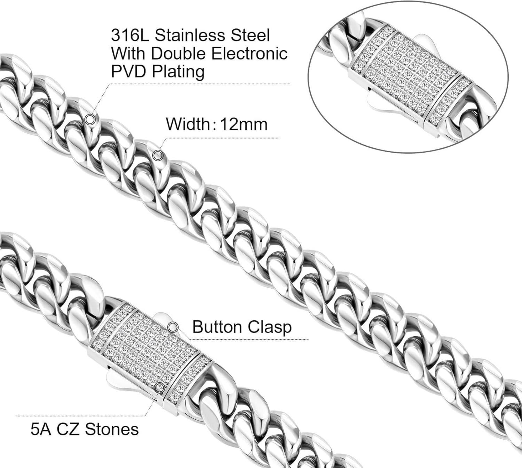 KRKC&CO Panzerkette Herren 12mm Breite 18K Gold plattiert Cuban Link Chain 61cm 24 Zoll Casual Schmucknikotinfrei Hypoallergen Permanentfärbung