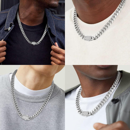 KRKC&CO Herren Panzerkette 18K Gold Cuban Link Chain 12mm Silber 61cm