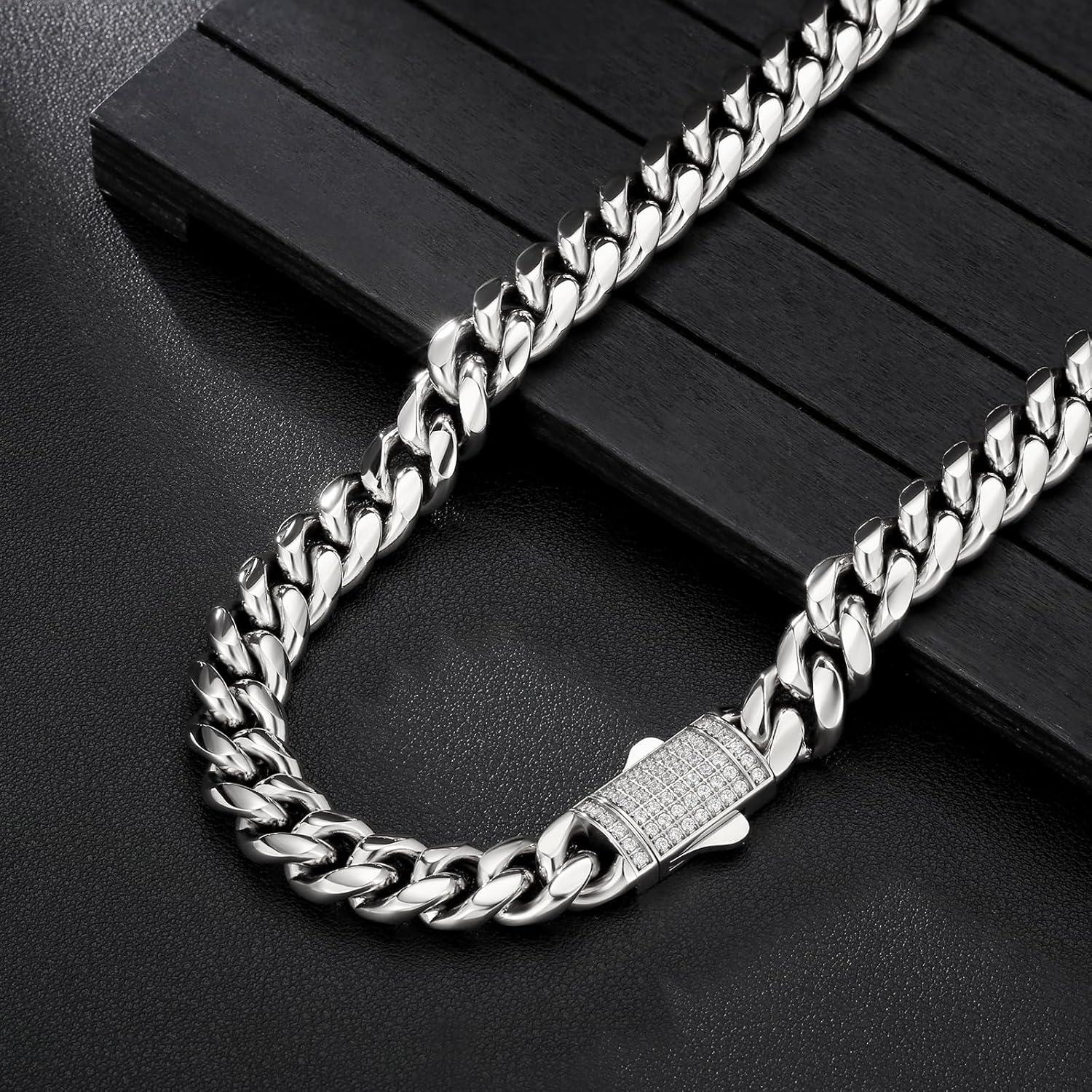 KRKC&CO Panzerkette Herren 12mm Breite 18K Gold plattiert Cuban Link Chain 61cm 24 Zoll Casual Schmucknikotinfrei Hypoallergen Permanentfärbung