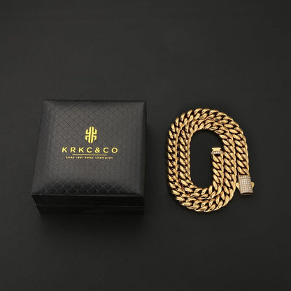 Panzerkette Herren 12mm 18K Gold Cuban Link Chain Edelstahl