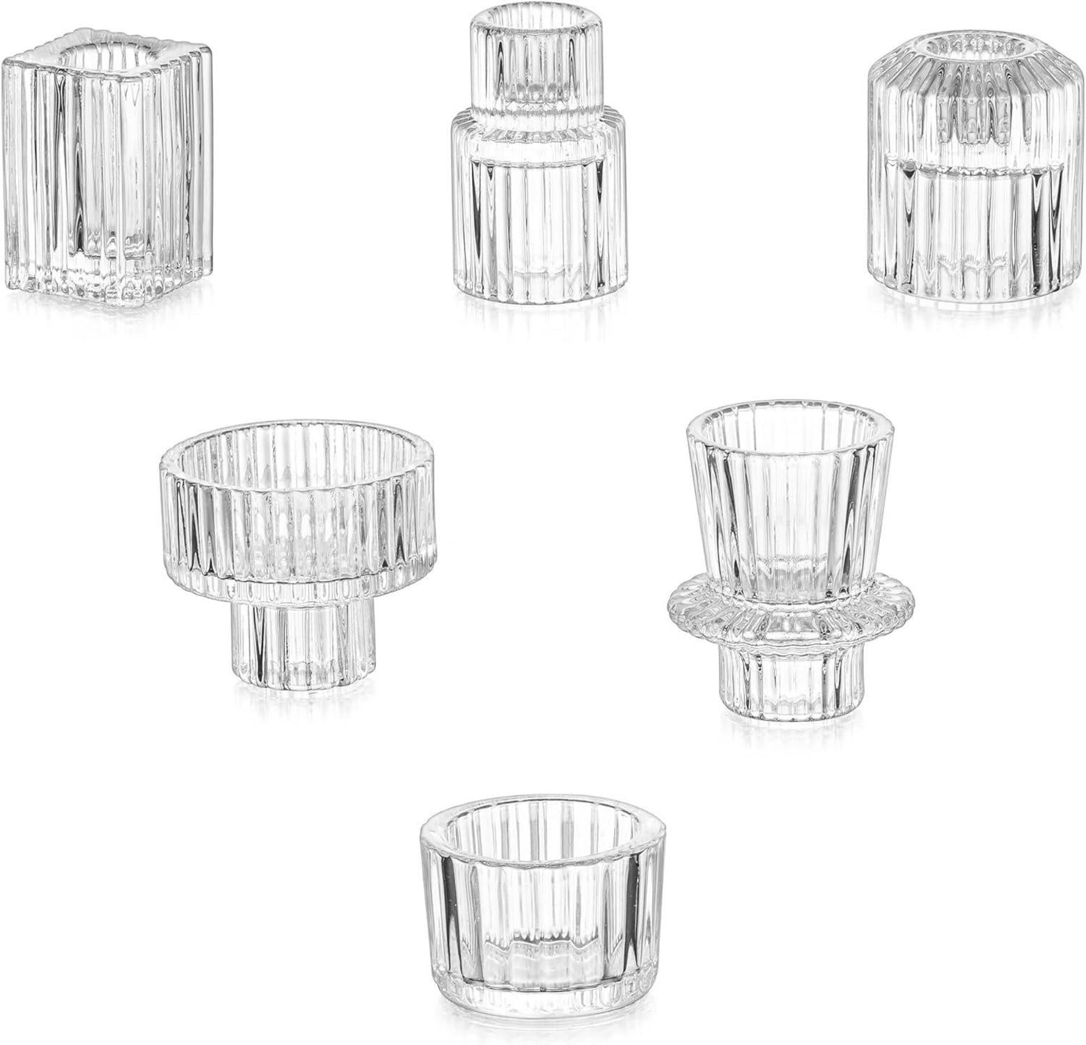 Glas Kerzenhalter Set für Stabkerzen 6er Vintage Weihnachtsdeko