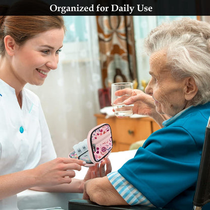 Tablettenbox 7 Tage Medikamentenbox Pillenbox Reißverschluss Stofftasche Rosa