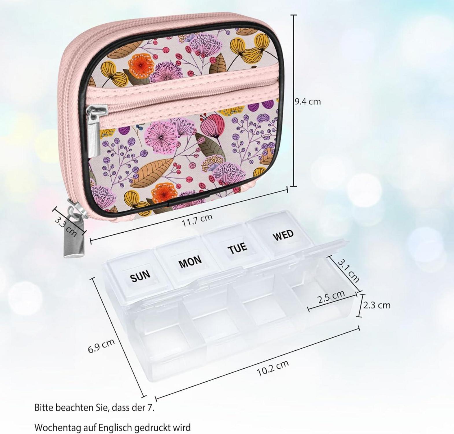 Tablettenbox 7 Tage Pillendose Reißverschluss Stofftasche