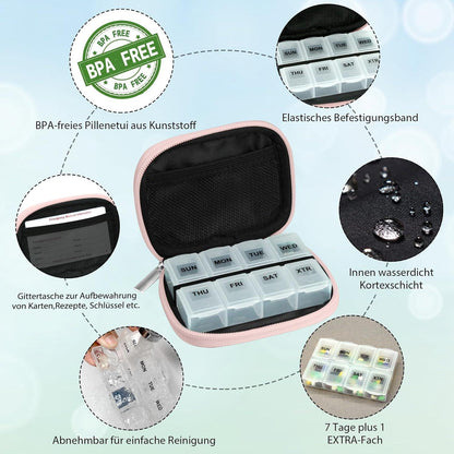 Tablettenbox Pillendose 7 Tage Medikamentenbox Stofftasche Blüte 03