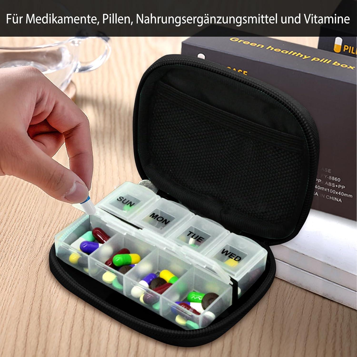 Tablettenbox 7 Tage Klein Medikamentenbox Pillenbox Reißverschluss Stofftasche