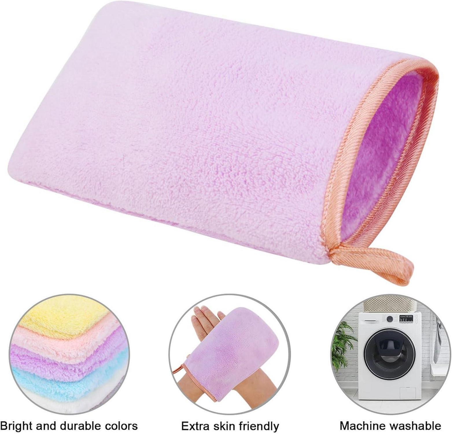 Wiederverwendbare Mikrofaser Waschhandschuhe 6er Set, Gesichtsreinigungstücher 15x21cm, Coral Fleece Makeup-Entferner Handschuhe, 6 Farben