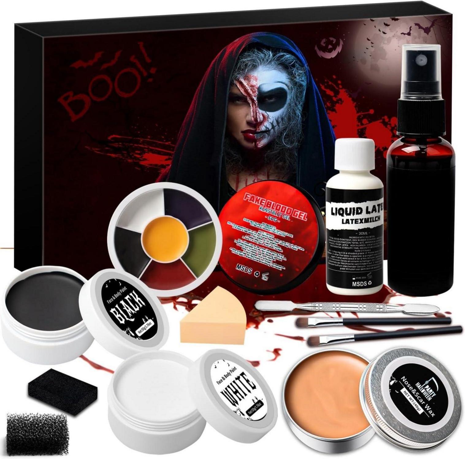 Halloween Spezialeffekt Make up Set mit Kunstblut Sprays, Narbenwachs