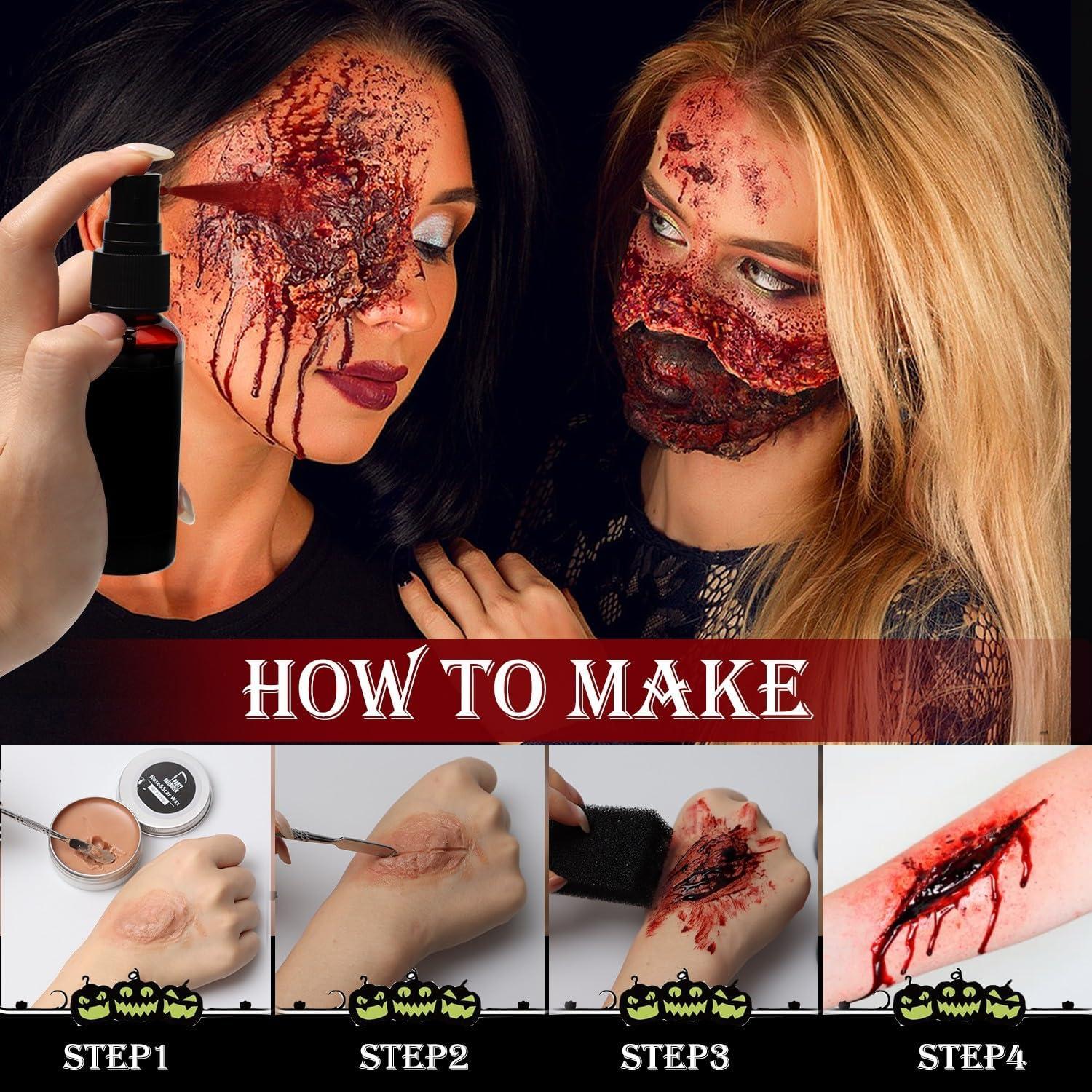Halloween Spezialeffekt Make up Set mit Kunstblut Sprays, Narbenwachs