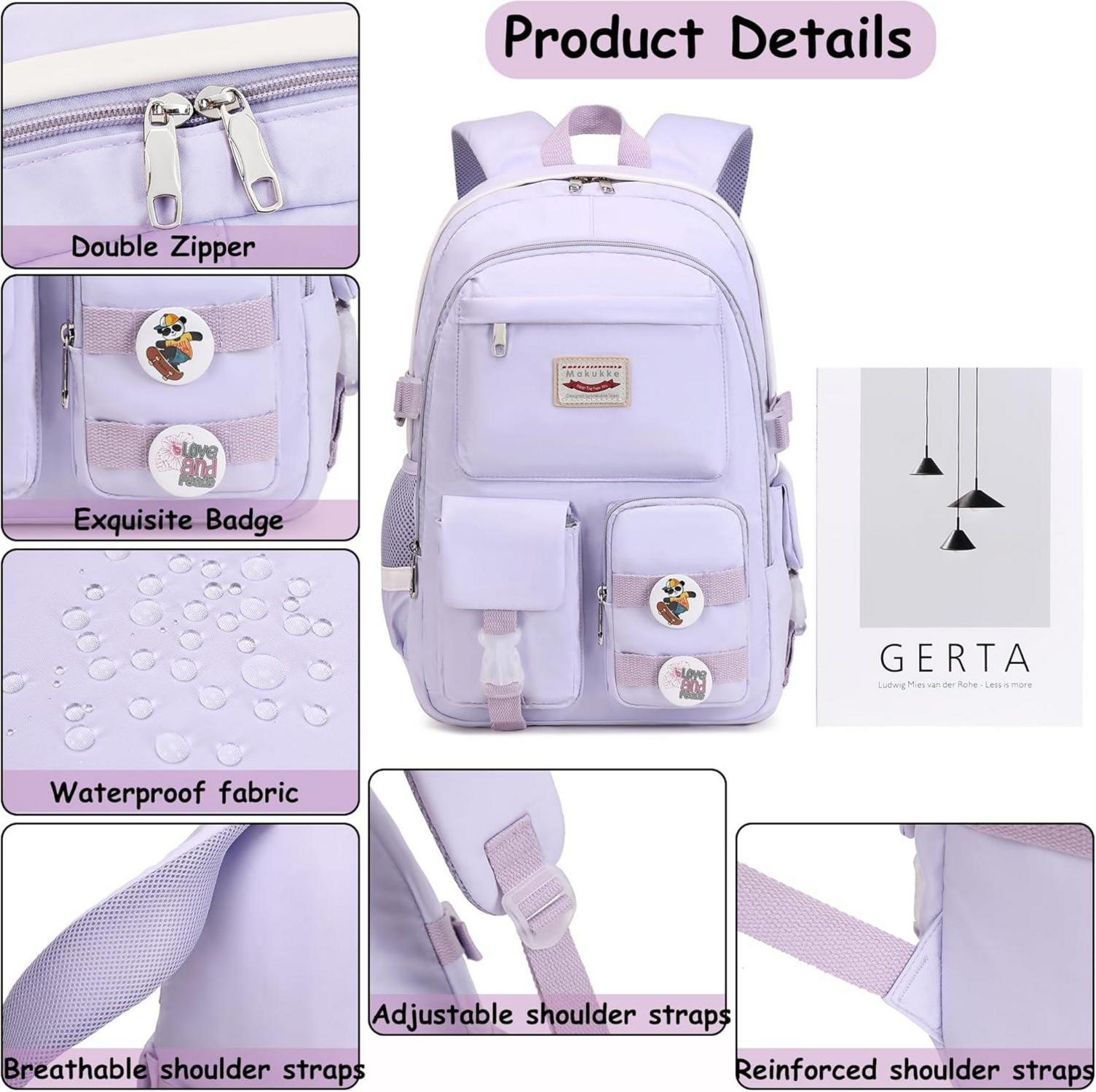 Makukke Schulrucksack Damen Mädchen Teenager Cute Anime Daypack Lila