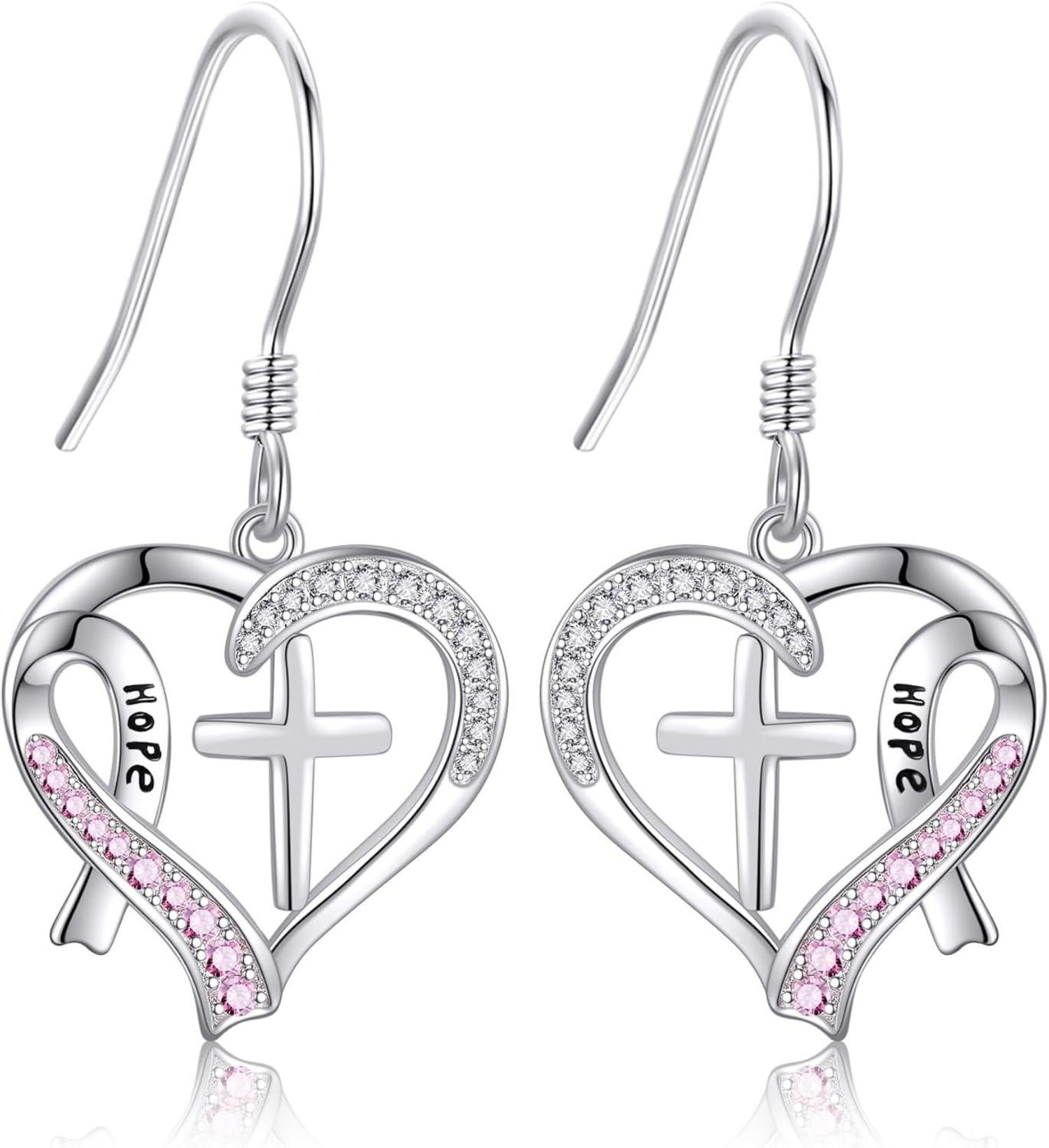Kreuzband Überlebenden Ohrringe 925 Sterlingsilber Brustkrebs Rose