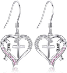 Kreuzband Überlebenden Ohrringe 925 Sterlingsilber Brustkrebs Rose